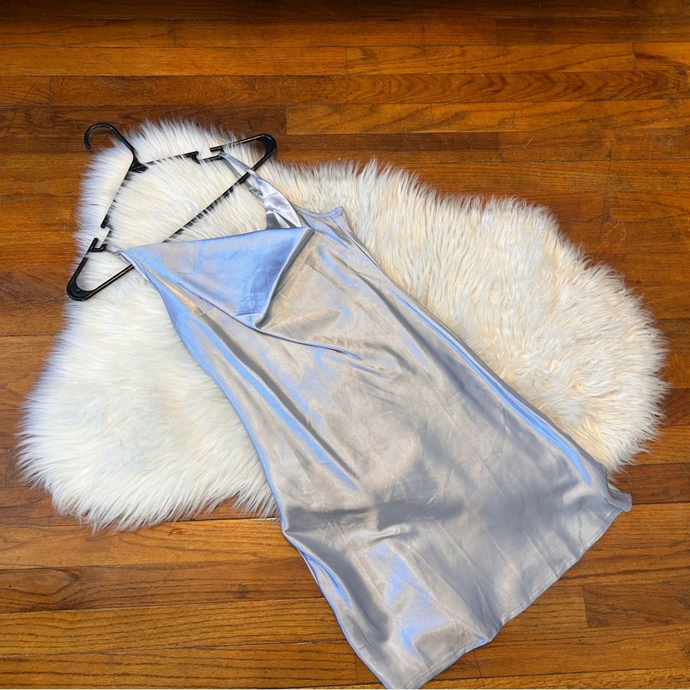 SHEIN Shimmering Silver Satin Chemise Dress: Women’s Small